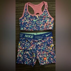 Nike Multicolor Patterned Reversible Sports Bra and Pro shorts set